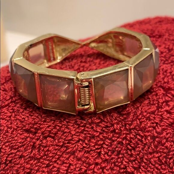 Cuff Bracelet Gold tones Gem accents - Picture 4 of 10